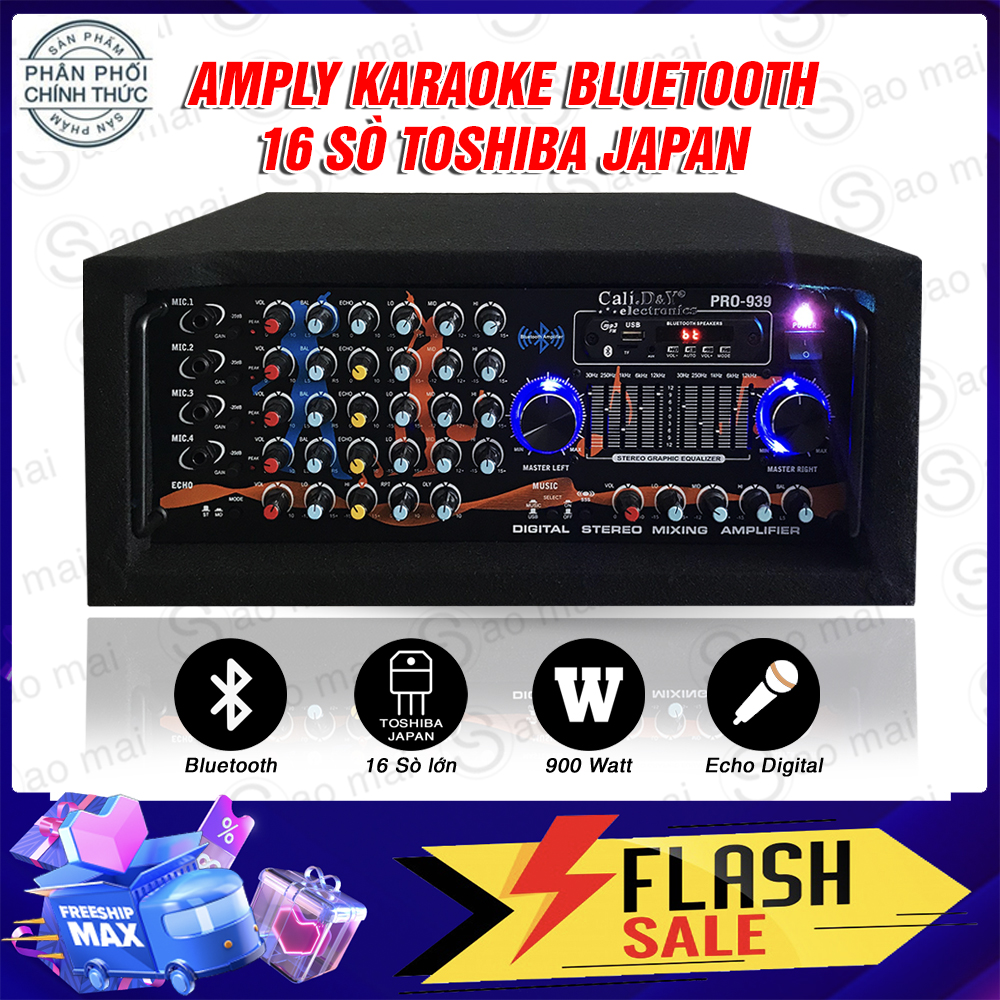 [ Có Video Test ] Ampli karaoke Amply 16 sò toshiba nhật bản nghe nhạc gia đình BLUETOOTH Cali.D&Y PRO-939 - 10 cần Equalizer ( Tặng 2 chống lăn micro )