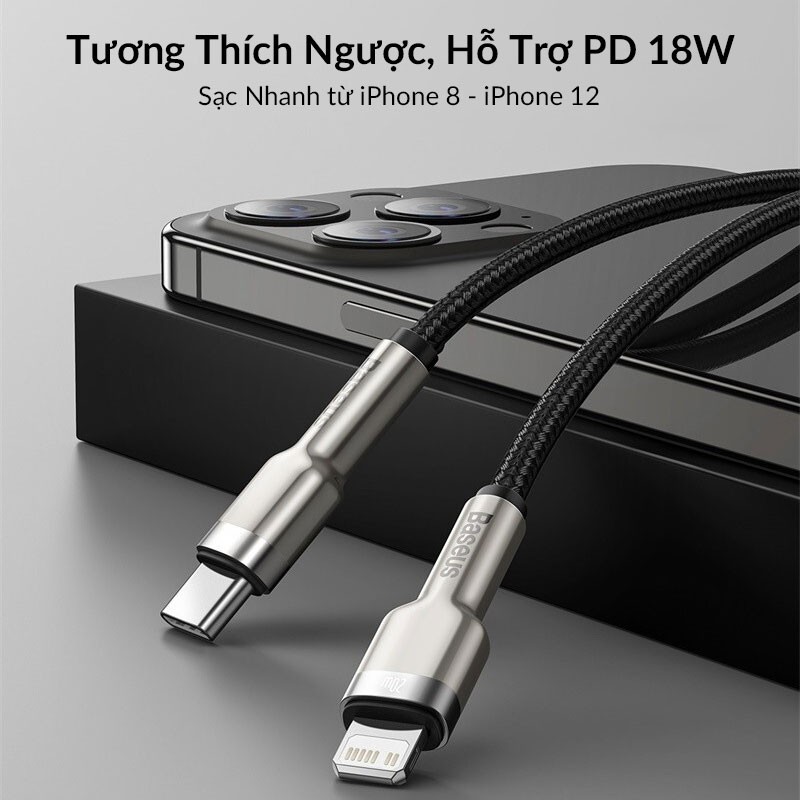 Cáp Sạc Baseus Cafule Series Metal Data Cable USB-C Ra Lightning PD 20W 1M