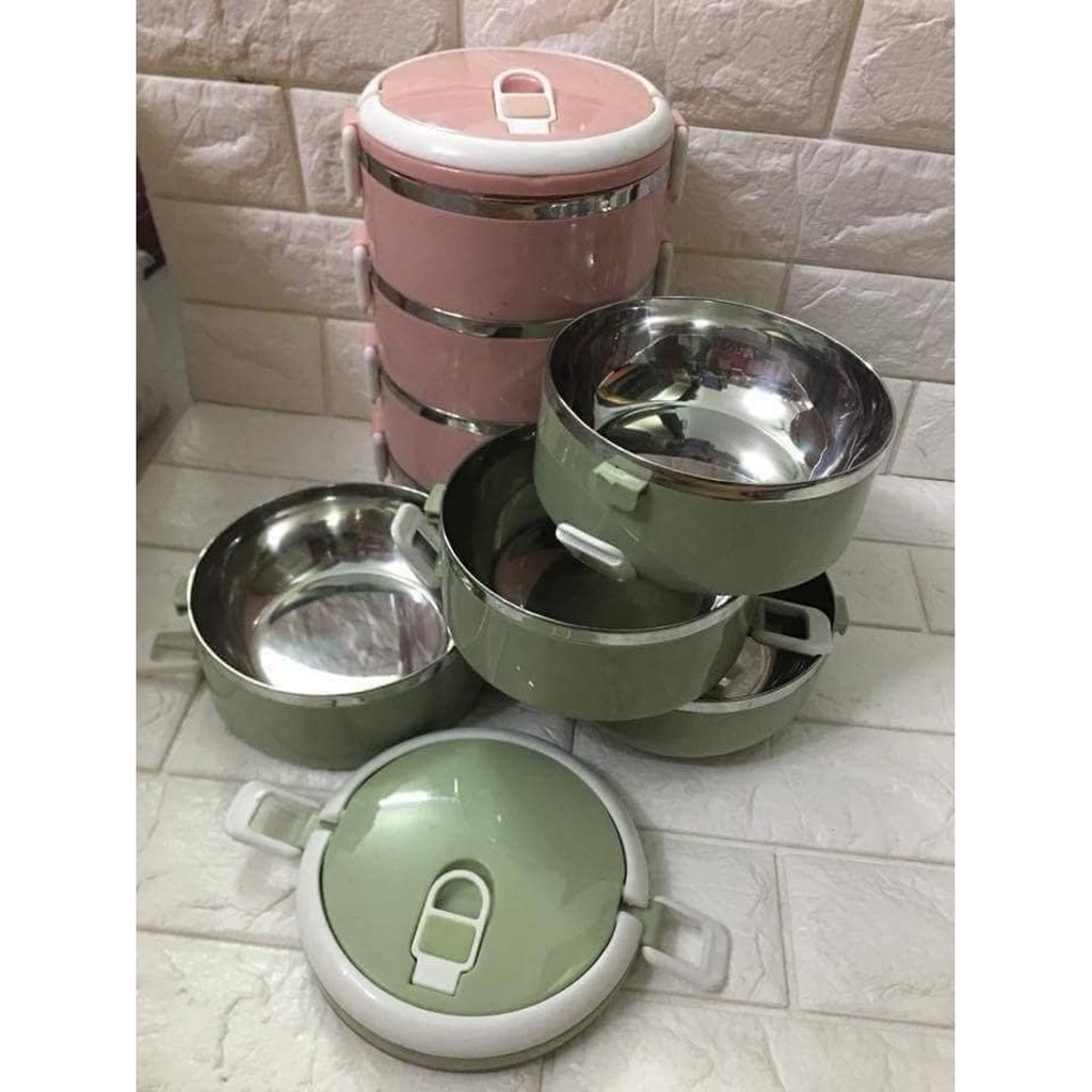 Hộp cơm 4 tầng ruột inox màu lúa mạch, camen đựng cơm văn phòng
