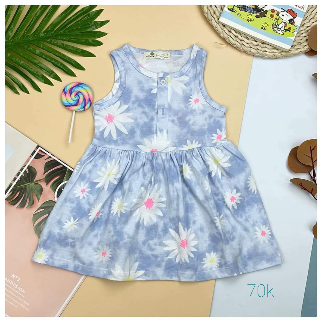 Váy sát nách cài cúc bé gái cotton xuất dư Litibaby size cho bé 9-27kg