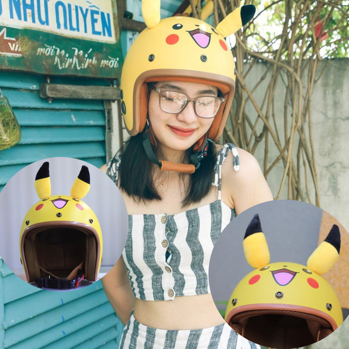 MŨ BẢO HIỂM 3/4 PIKACHU,DORAEMON,GẤU NÂU BROWN,LÓT NÂU CÂO CẤP-ĐẠT CHUẨN CR-SIÊU DỂ THƯƠNG
