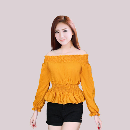 Áo  Nữ  Tay Dài Bo, Nhún Eo, Bèo Ngực Lệch Vai Thời Trang Xuân ,Hè Av056