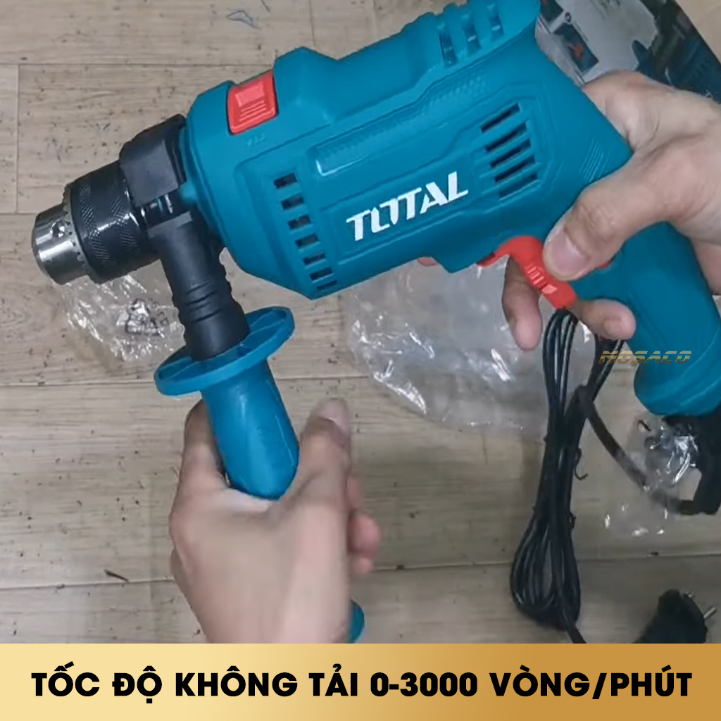 Hammer drill machine 550W total TG105136E switch reversal. Hammer drill machine handheld produced by advanced technology high quality and durability make, there is no load 0 - 3000 vòng/p, drilling capacity maximum 13mm-mosaco