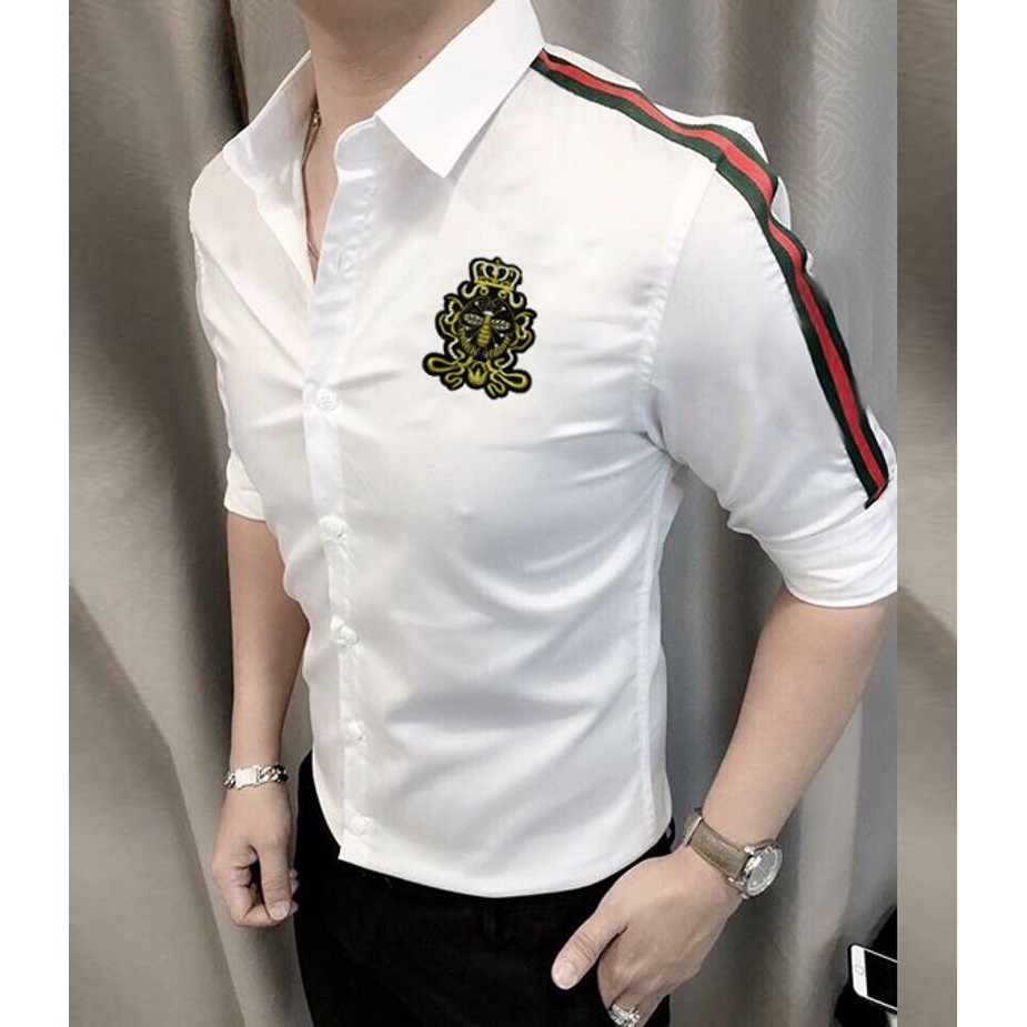 [HCM](Nhiều Ảnh) Áo sơ mi nam tay dài viền vai gucy thêu logo con ong cao cấp | hàng chuẩn đẹp