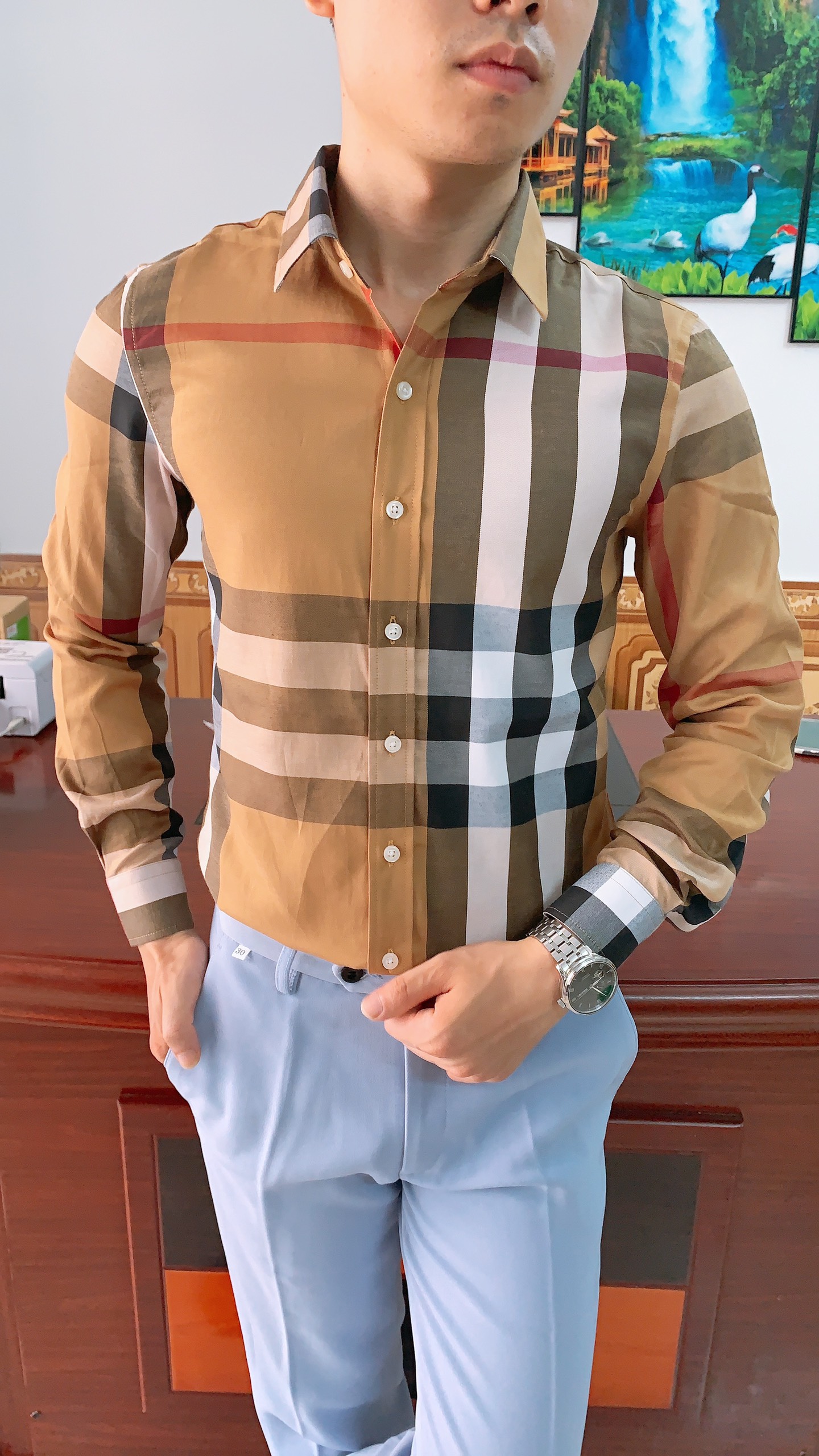Áo Sơ mi nam Kẻ Phối Màu Mẫu Quốc Dân
