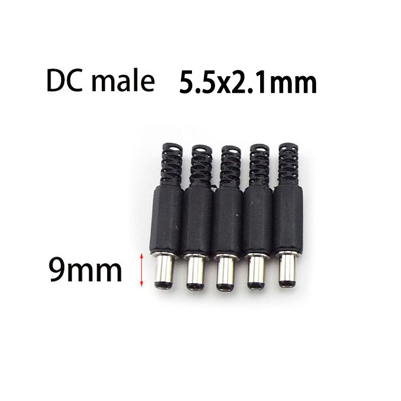 Qkkqla 5pcs dc female male jack socket power supply plug connectors 5.5mm x 2.1mm male adapter wire 5521 terminal