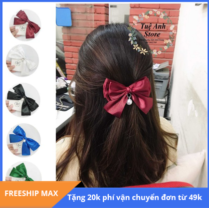B81 Kẹp tóc ruy băng đính hạt thả rơi