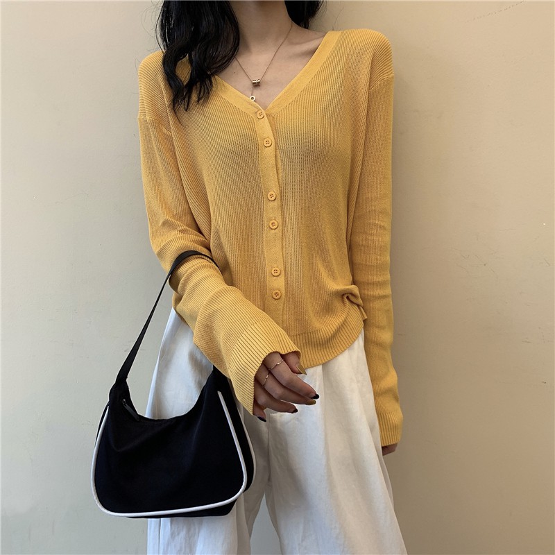 Áo Khoác Cardigan Thun Len Dệt Kim Tay Dài Dáng Rộng Cổ Chữ V Thời Trang Mùa Thu