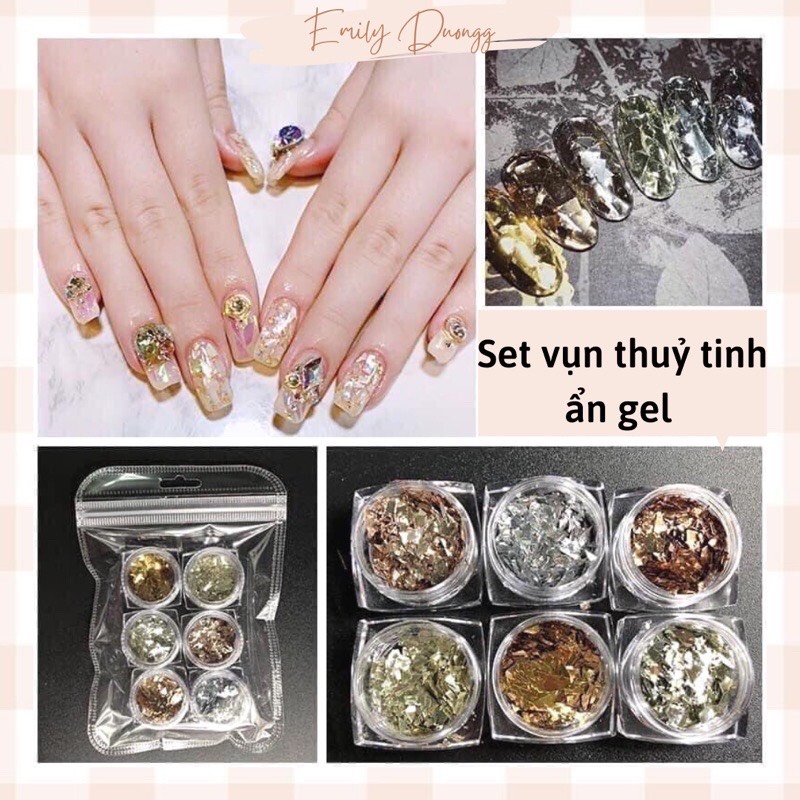 Set vụn giấy th uỷ t inh 6 màu trang trí móng ẩn