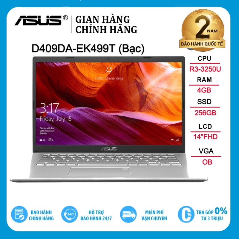 Laptop ASUS D409DA EK499T (Bạc) R3-3250U| 4GB| 256GB|  14FHD| OB| Win10 - Hàng chính hãng new 100%