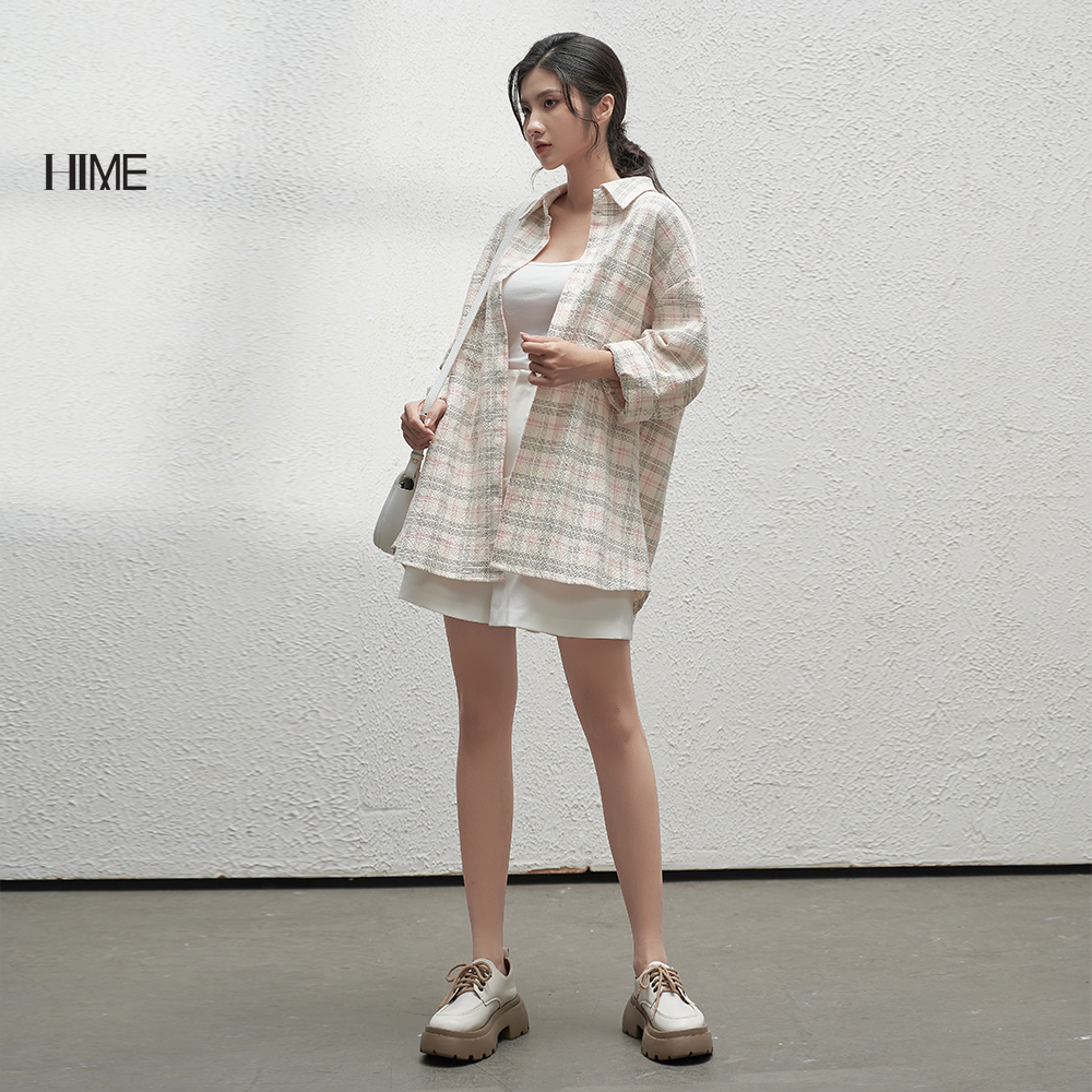 Áo sơ mi oversize họa tiết kẻ HIME H177