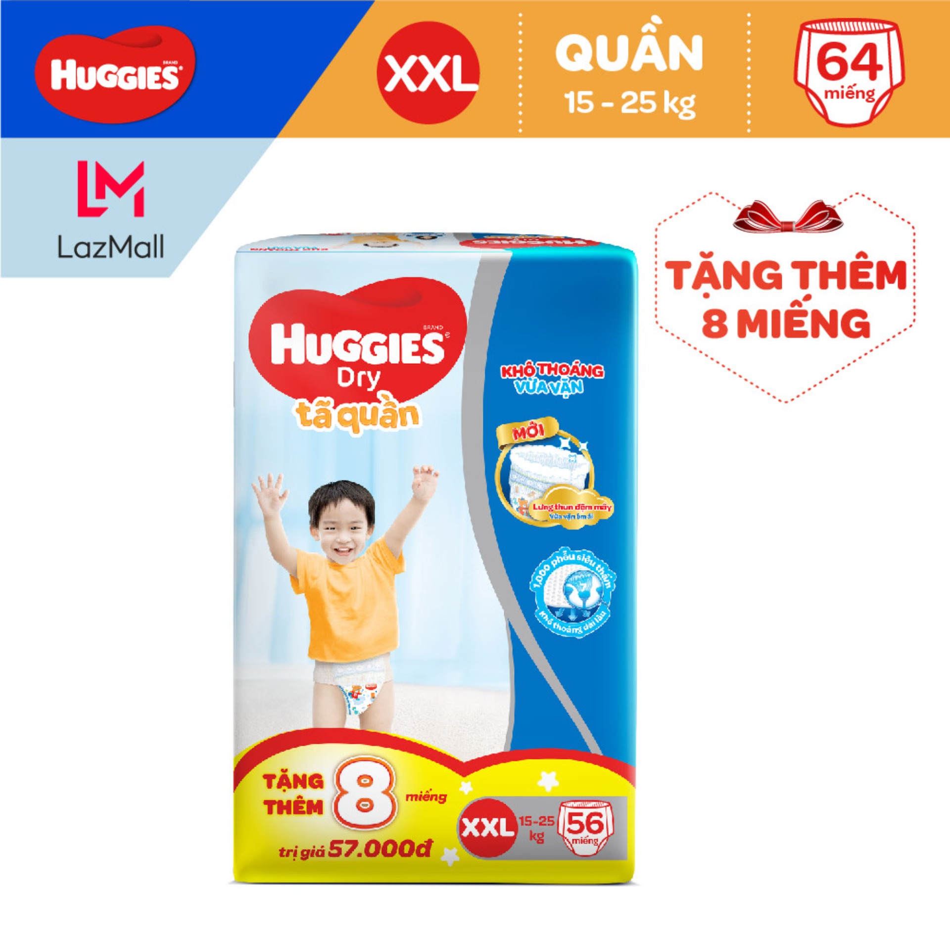 Tã/bỉm quần Huggies XXL56 Bé 15-25kg [Tặng thêm 8 miếng trong gói] |ProductId:444