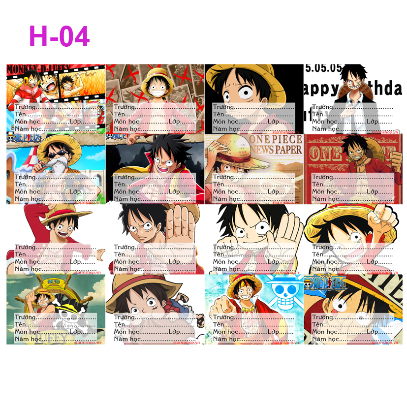 Nhãn vở One Piece - nhãn dán One Piece (set 16 nhãn vở )