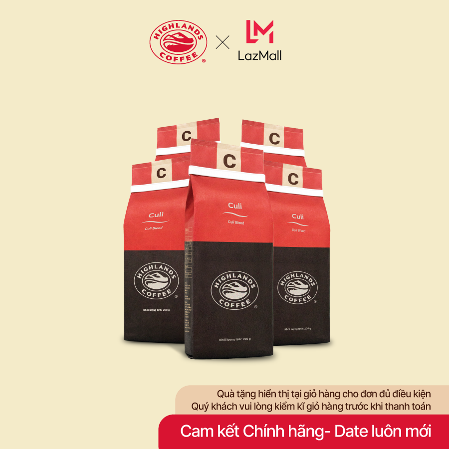[Hot Deal: Buy 5 Packs and Get 1 Pack of Moka 200g for Free] Combo of 5 Culi Highlands Coffee 200g Roasted and Ground Coffee. Gifts (Within the Limited Quantity Range) Are Shown in the Shopping Cart.