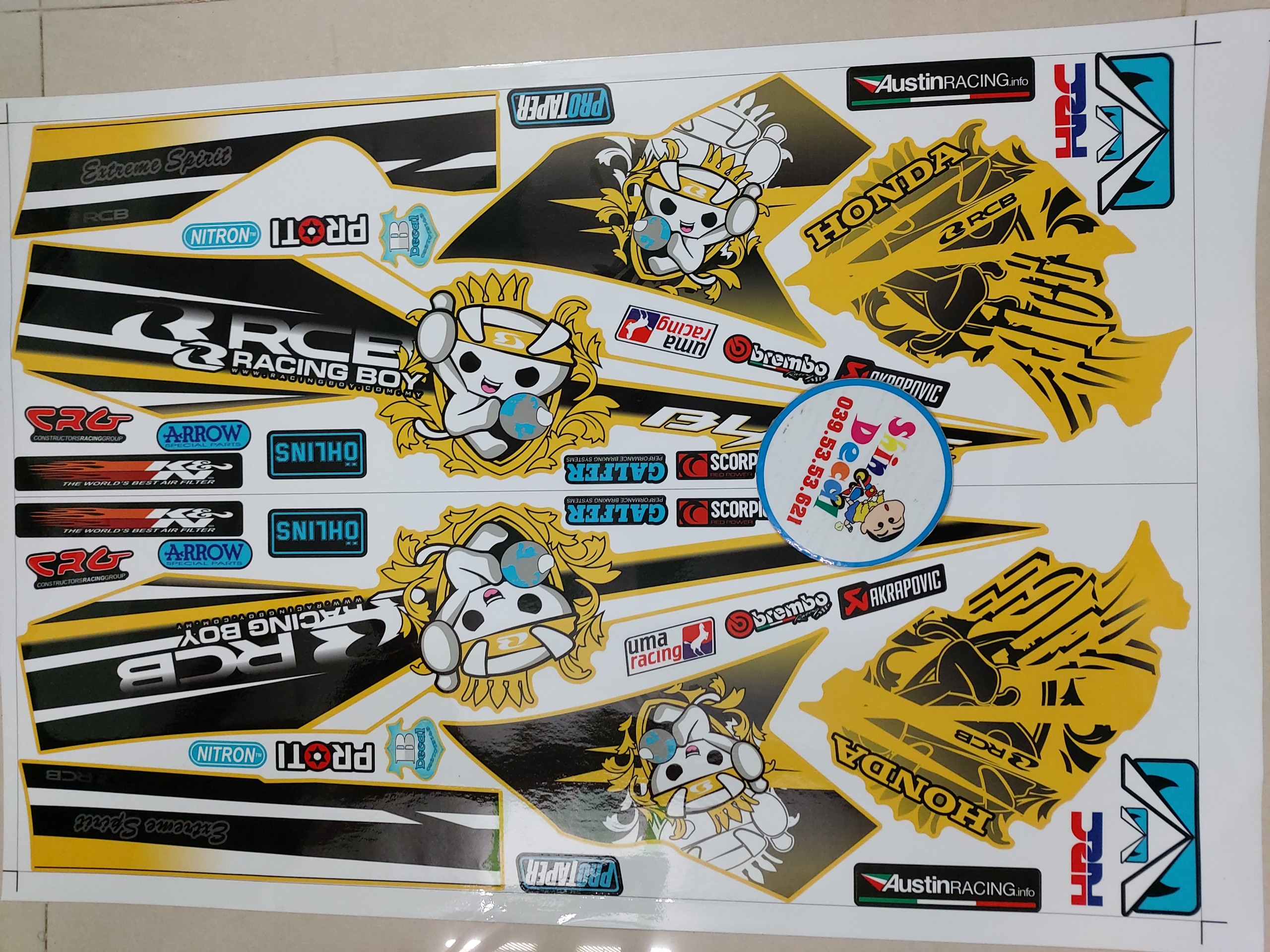 Tem xe honda blade racingboy vàng đen