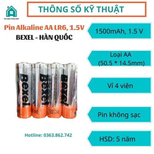 Pin tiểu Bexel Alkaline AA LR6 1.5V (1 vỉ 4 viên)