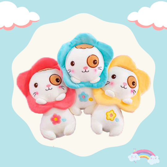 [HCM]Gấu Bông Mèo Con Đeo Hoa Size 25cm (3 Màu)