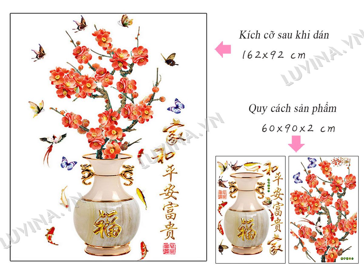 [HCM]DECAL DÁN TƯỜNG COMBO BÌNH HOA PHONG THỦY