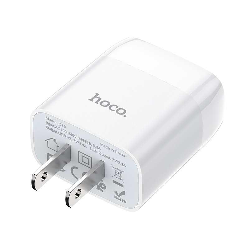 Cốc sạc 2 cổng Hoco C73 max 2.4A (Trắng) - Nhất Tín Computer