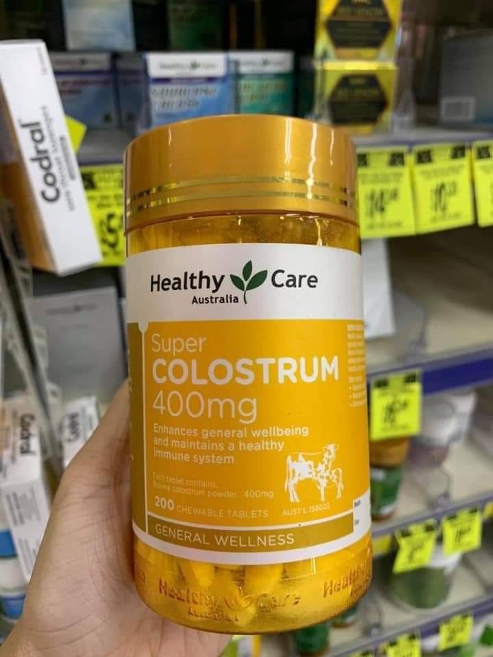 Healthy Care Super Colostrum 400mg 200 Chewable Tablets - Sữa bò non dạng viên cho trẻ trên 1 tuổi