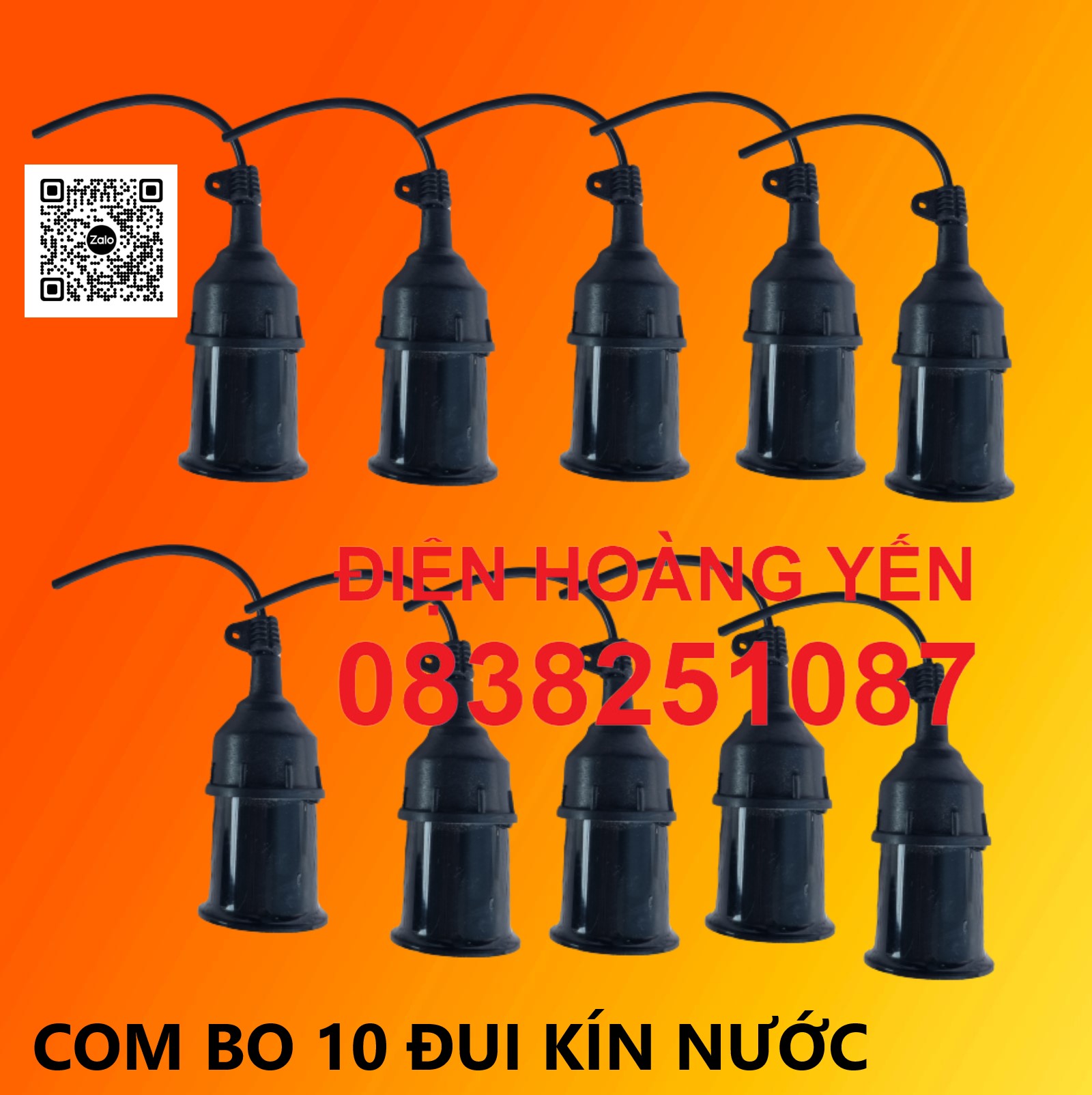10 Đui đèn E27 đuôi xoáy đúc liền dây điện 12cm chống chịu nước trang trí ngoài trời