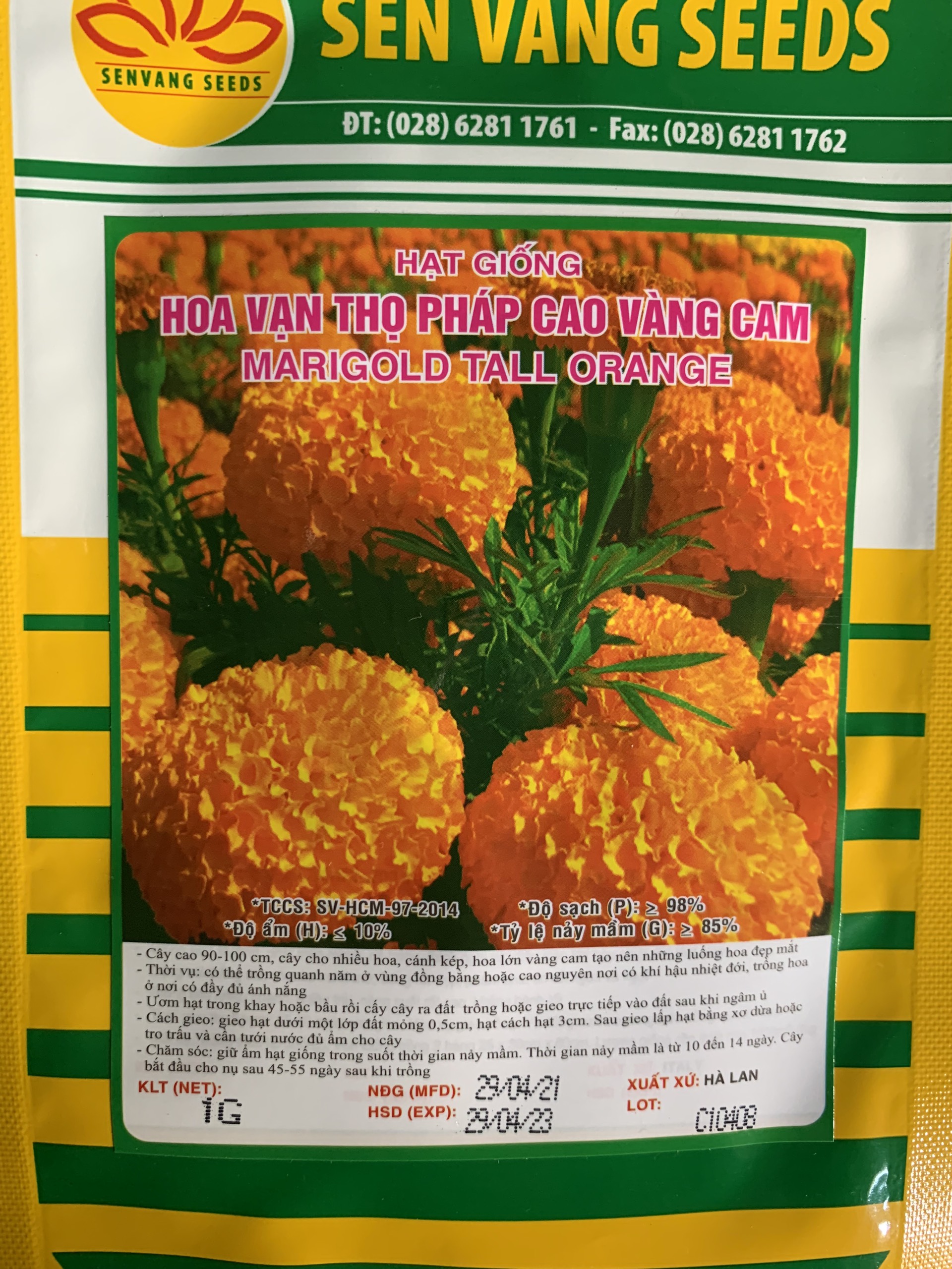 Hạt giống hoa vạn thọ pháp cao vàng cam gói 1gr - sen vàng seeds