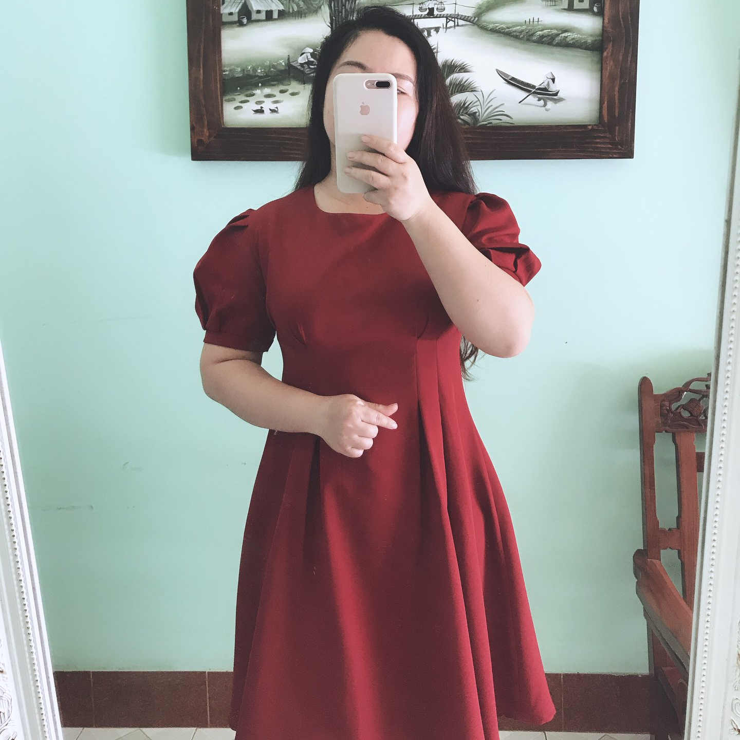 ĐẦM  TAY PHỒNG HALA BIG SIZE - MÀU ĐỎ