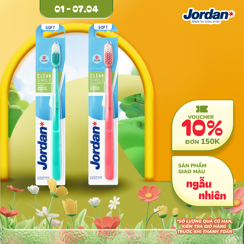 Bộ 2 Bàn chải đánh răng Jordan Clean Smile lông siêu mềm bảo vệ nướu nhạy cảm  - xuất xứ : Malaysia