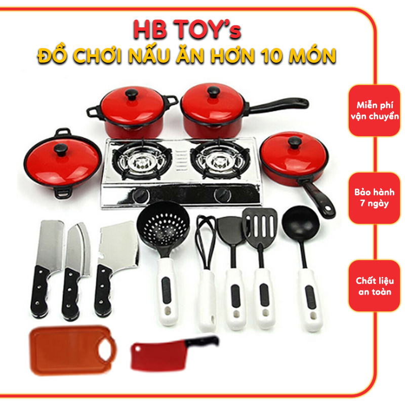 Bộ đồ chơi nấu ăn 13 món đầy đủ chi tiết xoong nồi chảo muôi nhà bếp thiết kế như thật cho bé chơi đồ hàng nhập vai, chất liệu nhựa ABS đẹp mắt an toàn HB TOYs