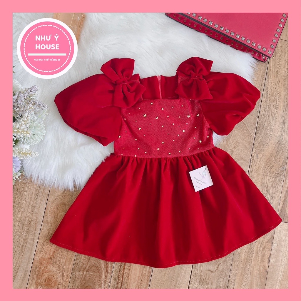Váy bé gái nhung đỏ 7-32kg 💕𝑭𝑹𝑬𝑬𝑺𝑯𝑰𝑷💕 như ý house's- đầm công chúa hàng thiết kế- váy nhung đỏ noel và tết