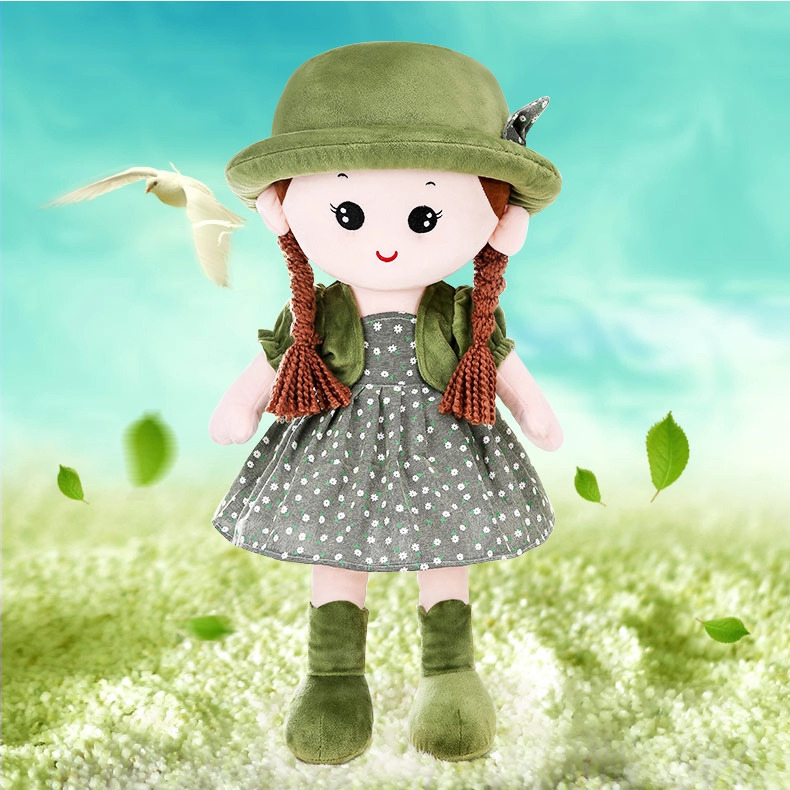 Búp bê bông cô bé đội mũ nhung váy hoa