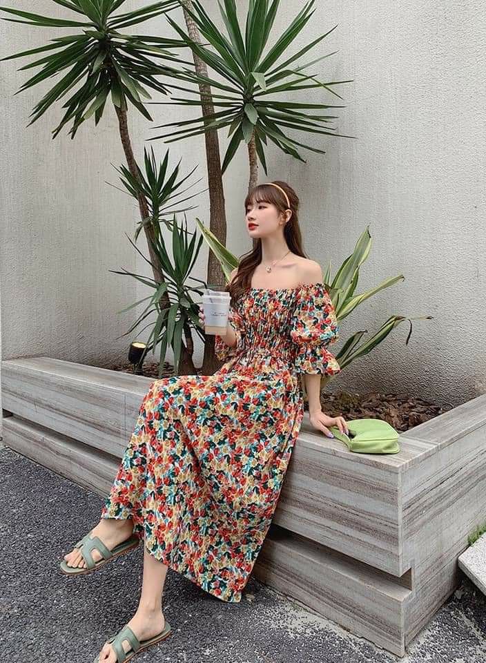 [ CÓ QUÀ TẶNG 💝] Đầm mẹ và bé hoa đỏ trễ vai
