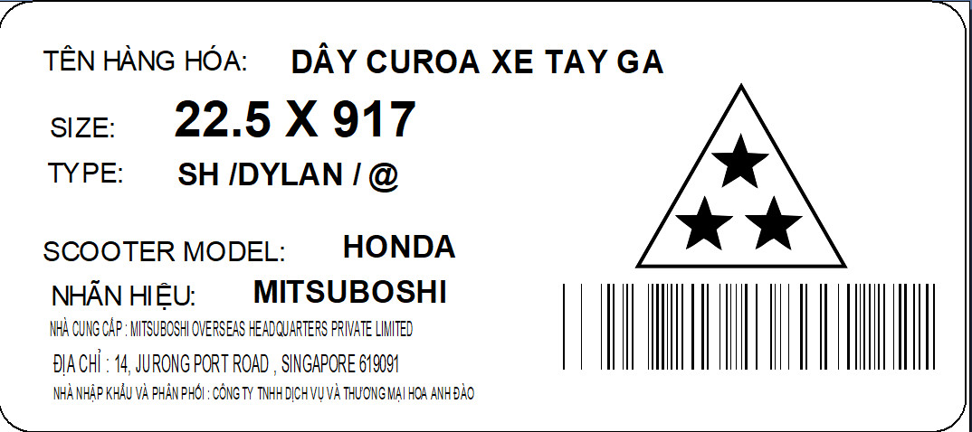 Dây curoa mitsuboshi chính hãng