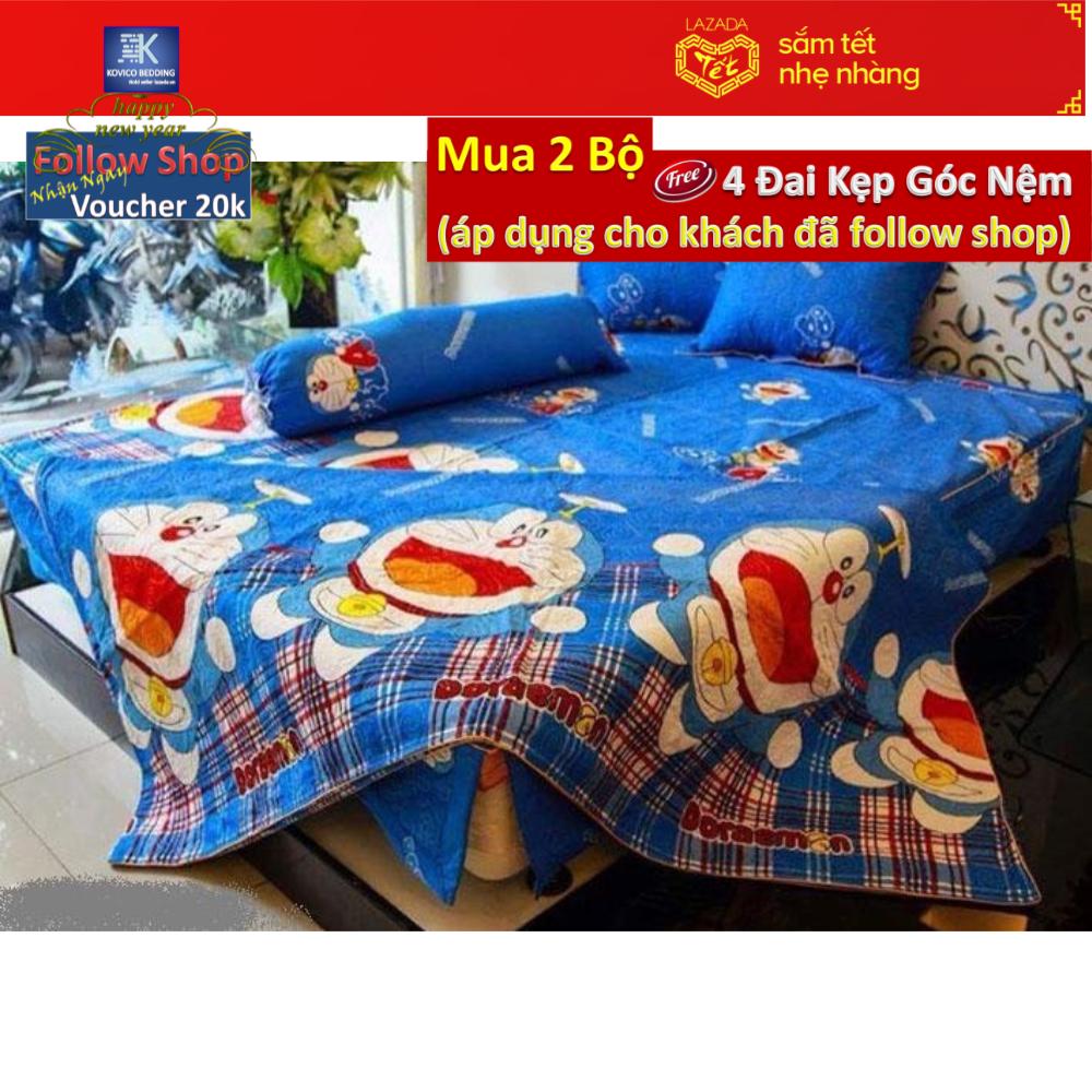 (FreeShip MAX) Bộ chăn ga gối bọc Doraemon Chong Chóng 1m6x2m