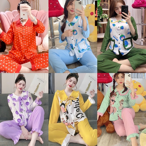 TDQD Đồ Bộ Nữ - Đồ Bộ Pijama - Chất Kate Lụa Đẹp Mịn Phối Viền Siêu Sang 1 size từ 43kg đến 58kg
