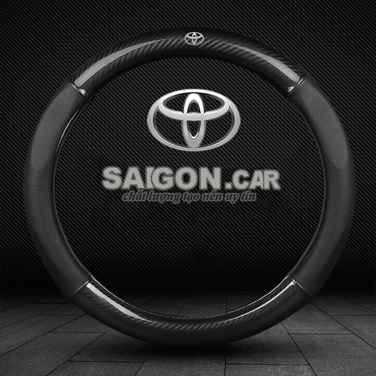HCM- Bọc vô lăng ô tô,bọc vô lăng da mẫu carbon logo Toyota-có đường kính 37-38cm