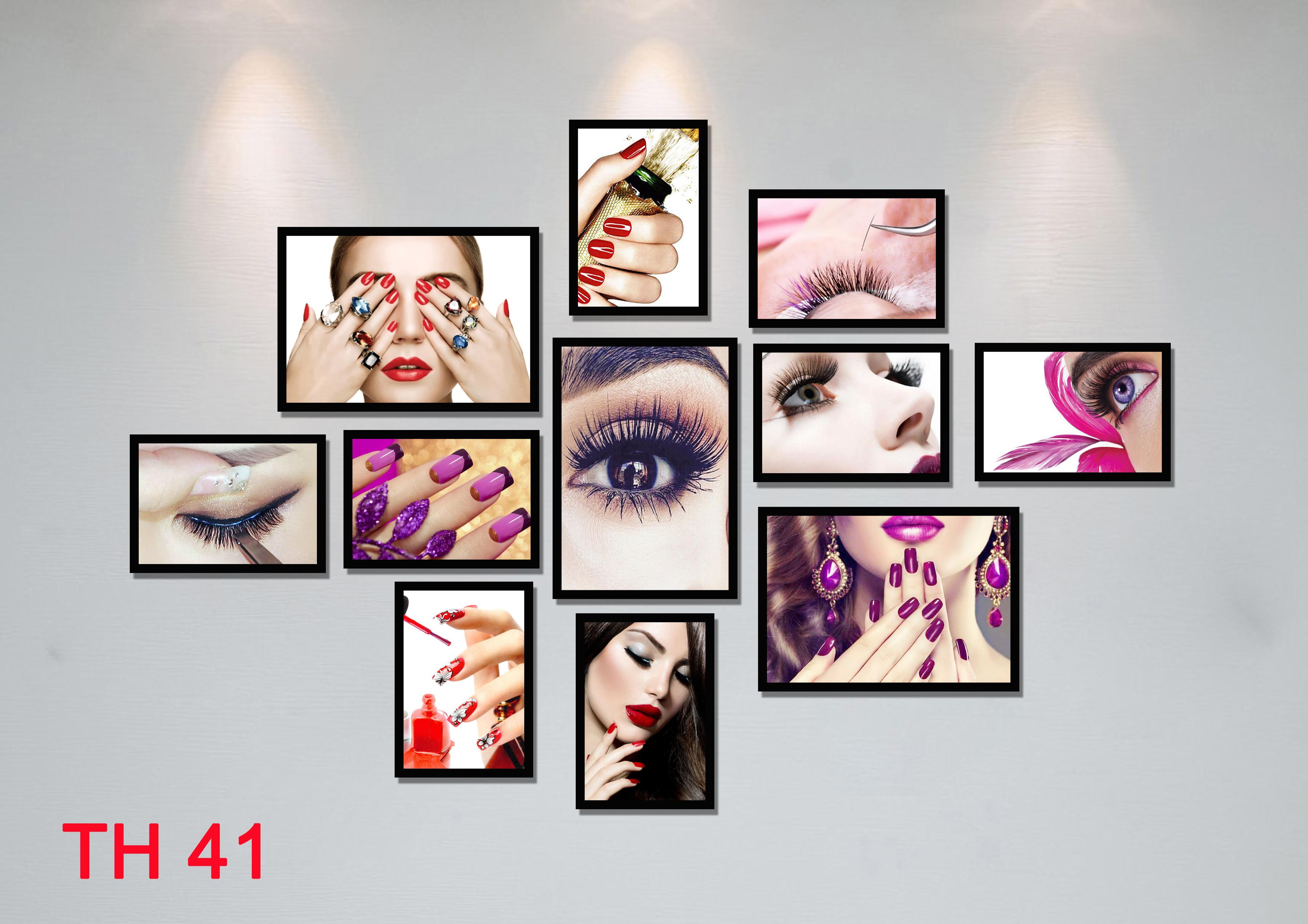 Bộ tranh fomex dán tường trang trí mi, móng, spa 11 tấm