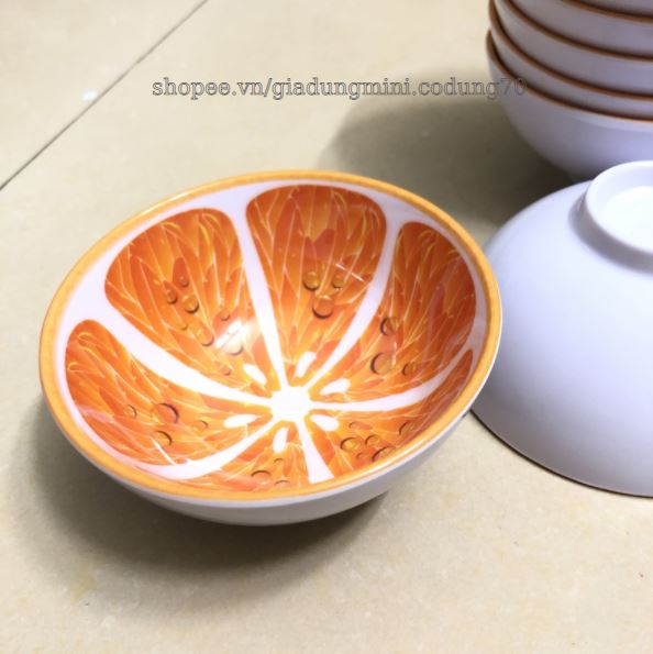 Chén cơm nhựa melamine cao cấp Vinh cơ họa tiết hình trái chanh đường kính 11.5cm