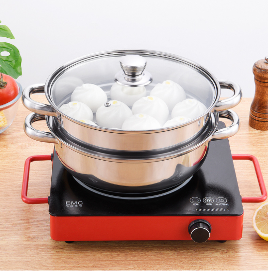 ( LOẠI DÀY 2 LỚP ) Nồi Xửng Hấp INOX 2 Tầng Đa Năng THAILAND , Nồi Hấp Bánh Bao , Bộ Xửng Hấp Inox 28Cm - Nồi Hấp Đa Năng 2 Tầng Cao Cấp Nắp Kính , dùng được cho mọi loại bếp.