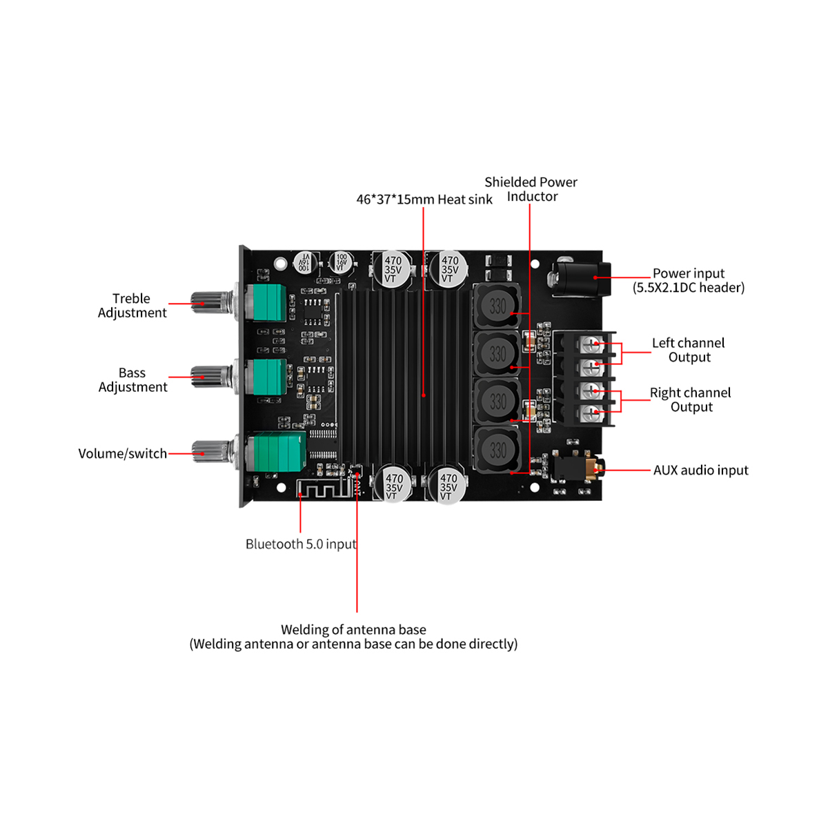150Wx2 TDA7498E Audio Amplifier Board Stereo Audio Amplifier Board Bluetooth Audio Amplifier Board Stereo Treble Bass Bluetooth Audio Power Amplifier Module Dual Channel Heat Sink