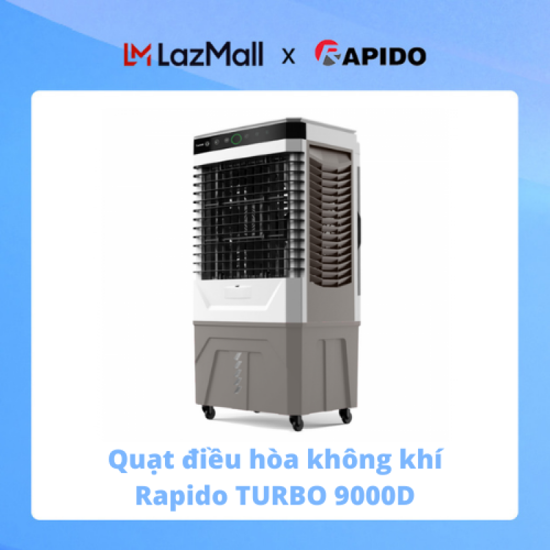 Quạt điều hòa không khí Rapido TURBO 9000D công suất 200W điều khiển từ xa siêu mạnh tạo ion âm làm sạch không khí bảo vệ sức khỏe hàng chính hãng