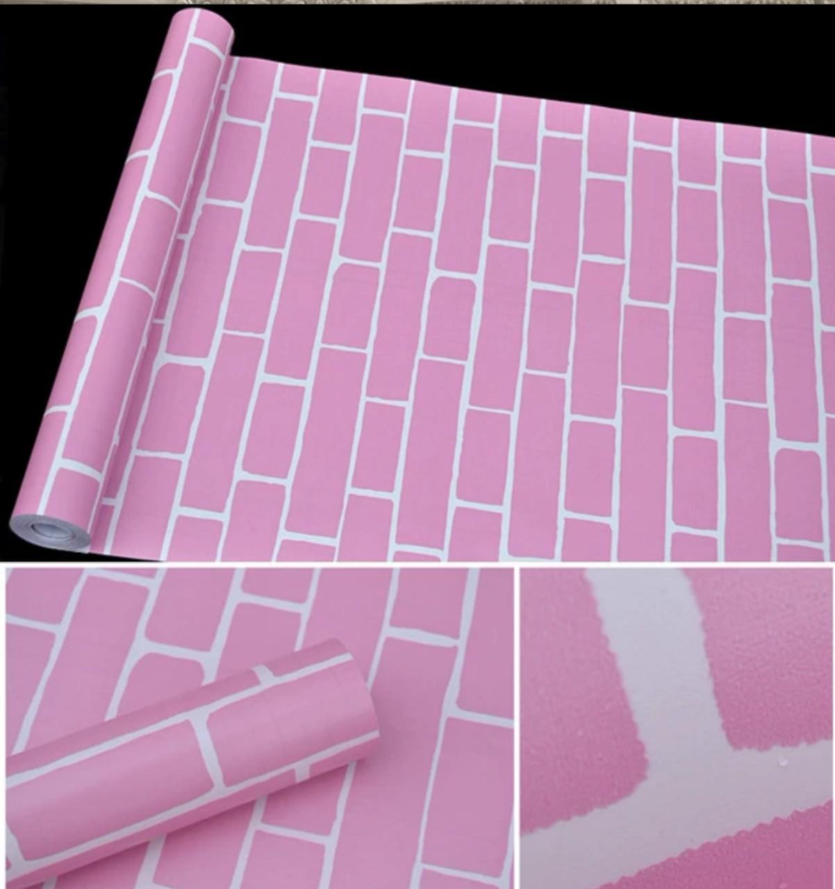 Cuộn 10m decal giấy dán tường gạch hồng đậm khổ 45cm keo sẵn