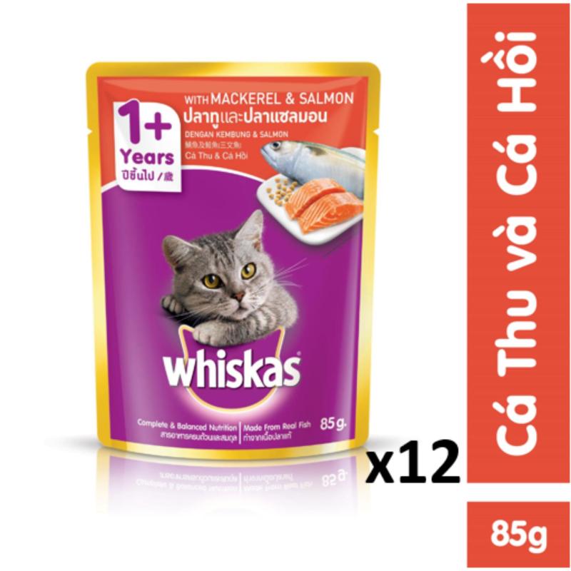 Bộ 12 túi thức ăn cho mèo Whiskas vị cá thu & cá hồi 85g