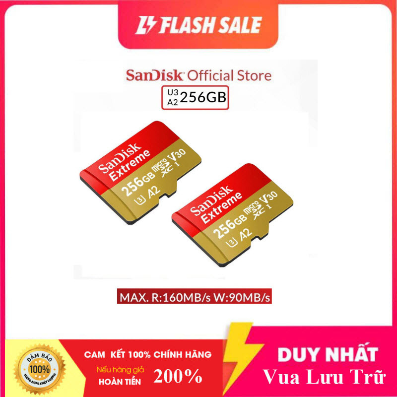 [New 2021] Thẻ Nhớ MicroSDXC SanDisk Extreme 256GB V30 U3 4K A2 R160MB/s W90MB/s - No Adapter (Vàng)