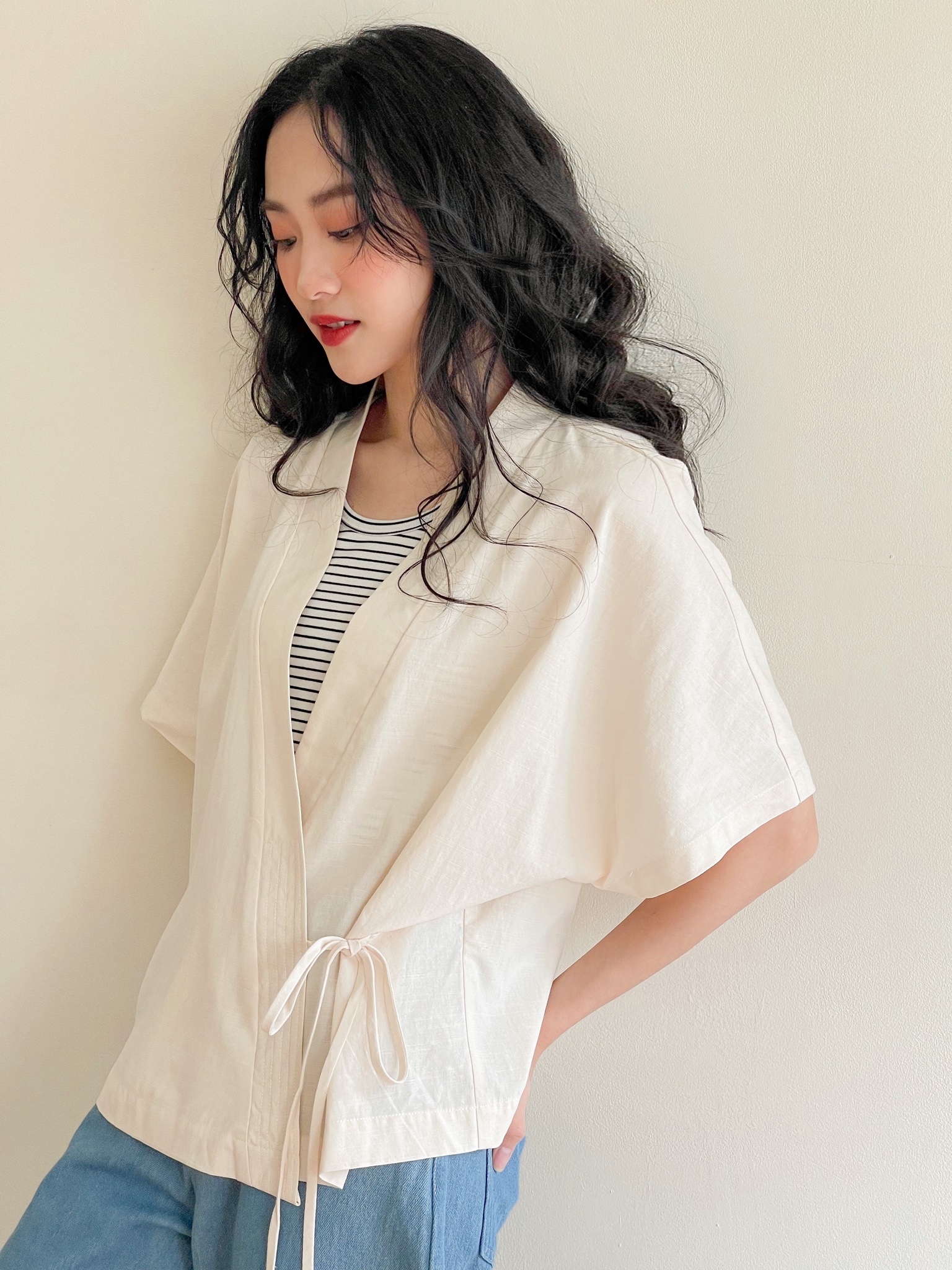 Áo Kimono Trơn - Be Madelen