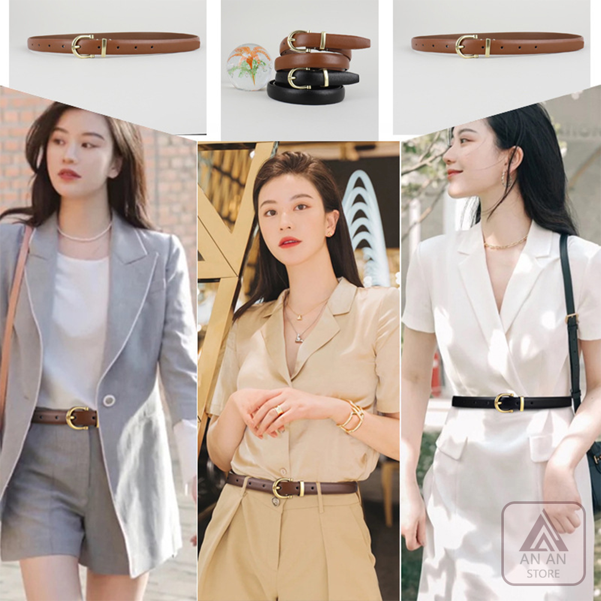Thắt Lưng Dây Nịt Nữ Da PU Phong Cách Retro Đơn Giản