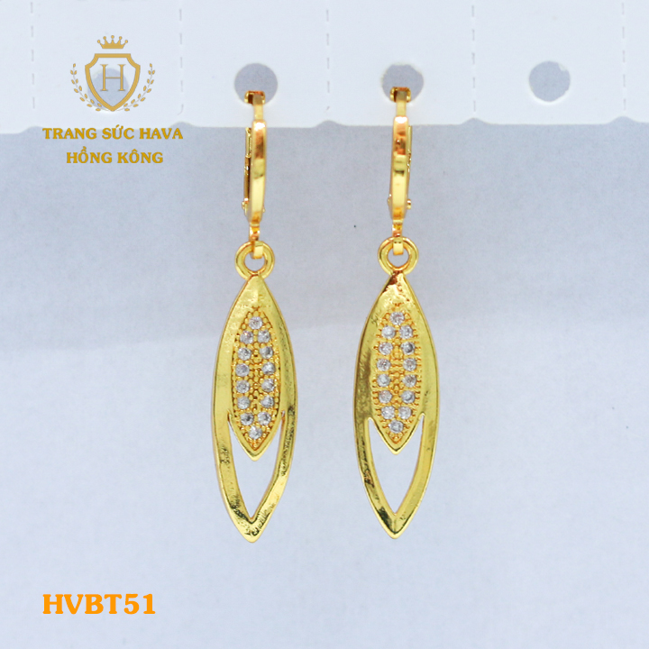Bông Tai, Hoa Tai, Khuyên Tai Nữ Cá Tính Dáng Dài Đính Đá, Titan Xi Mạ Vàng Non 10k, 18k, 24k Thật Cao Cấp (Không Bị Đen) - Trang Sức Hava Hong Kong