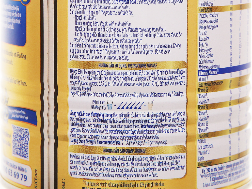 Sữa bột Sure prevent gold Vinamilk 900g