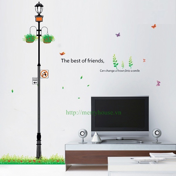 DECAL DÁN TƯỜNG COMBO CÂY ĐÈN, LỒNG CHIM VÀ XE ĐẠP XANH