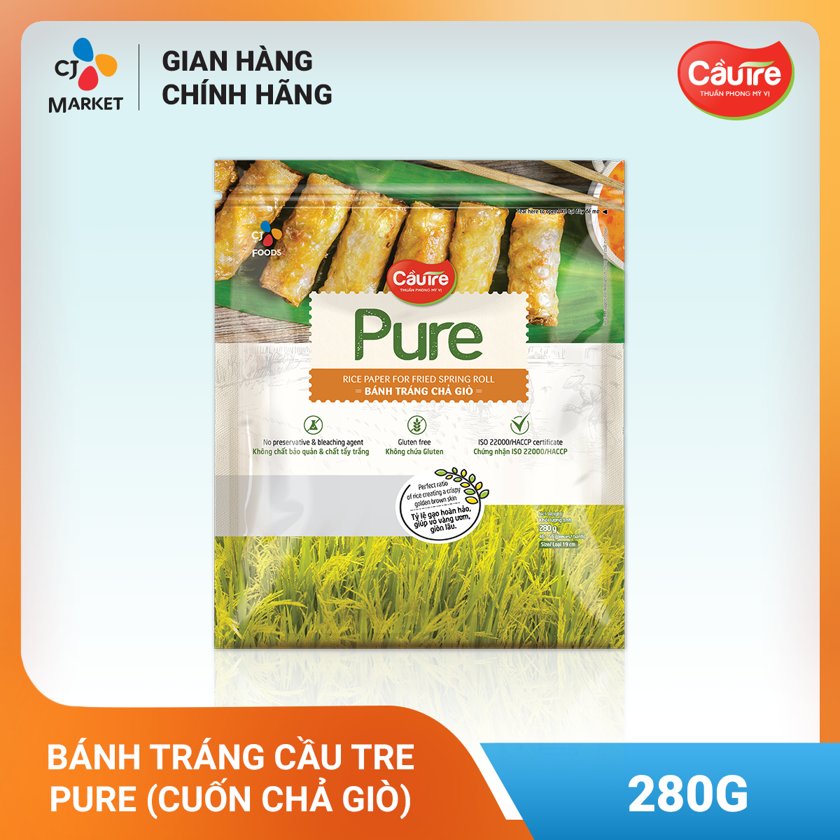 Bánh tráng Cầu Tre Pure 280g (cuốn chả giò/ gỏi cuốn)